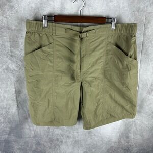 Eddie Bauer Mens XL Green Nylon Ripstop Hiking Shorts Belted Elastic Waist